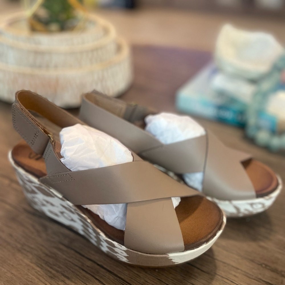 Clarks platform sandals with Ikat print